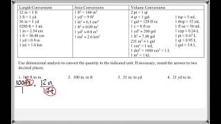 Math 118 : 1.1 #1, #2 (Mathematical Explorations Tutorial : Converting, Dimensional Analysis)