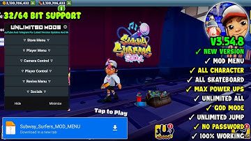 Subway Surfers MOD APK v3.54.8 | UNLIMETED MONEY | UNLOCK ALL CHARACTERS | Latest Version MOD MENU