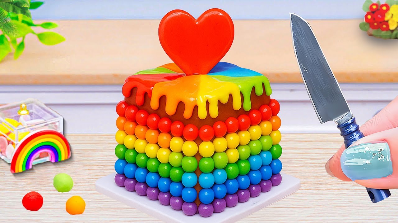 Mini Rainbow Cake Recipe With Chocolate 🌈 Clean UP Kitchen then Decorate Rainbow Cake 💞 Sweet Cakes