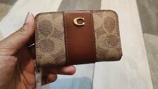 UNBOXING!!!! Coach Essential Small Zip Around Card Case In Signature Canvas Tan Rust