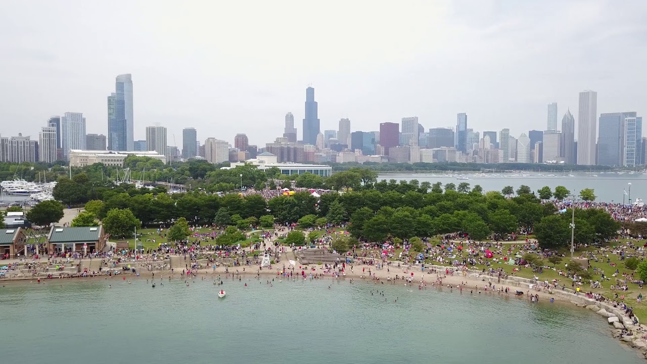 Aerial Footage of Solar Eclipse at Adler Planetarium - Chicago 2017