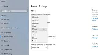Windows 10 Set power and sleep never