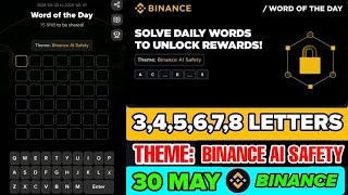Theme Binance AI Safety WOTD | Binance Crypto WODL Answers Today | All Letters WOTD