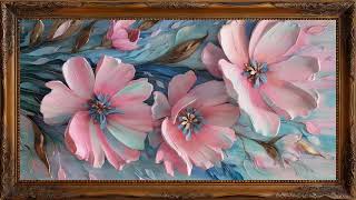 Frame Tv | 💐 3D Pastel Flower Frame Art 🌸 | Soft Blue Background Wall Decor 4K | 2 Hour Relaxation screenshot 2
