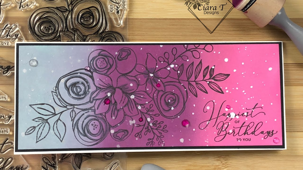 Floral Distress Oxide Blended Slimline Card | Simon Says Stamp Sketched ...