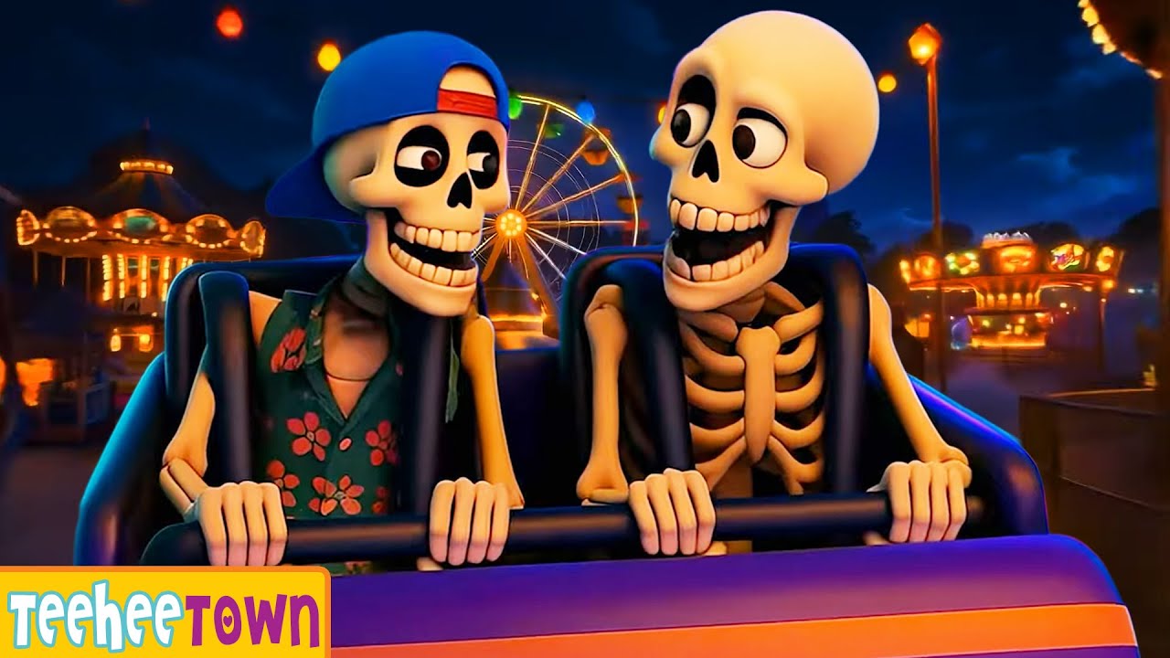 Five Skeletons Riding On Roller Coaster | Halloween Skeletons Songs ...