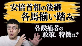 安倍首相の後継、各馬揃い踏み。菅官房長官をはじめ、各候補者の政策&特徴は？│上念司チャンネル ニュースの虎側