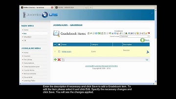 JoomlaLMS -- How to Manage Gradebook Items and Grades Reports