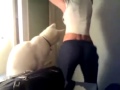 Pervert cat watches at hot girls ass