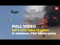 Watch iafs lca tejas crashes in jaisalmer pilot ejects safely