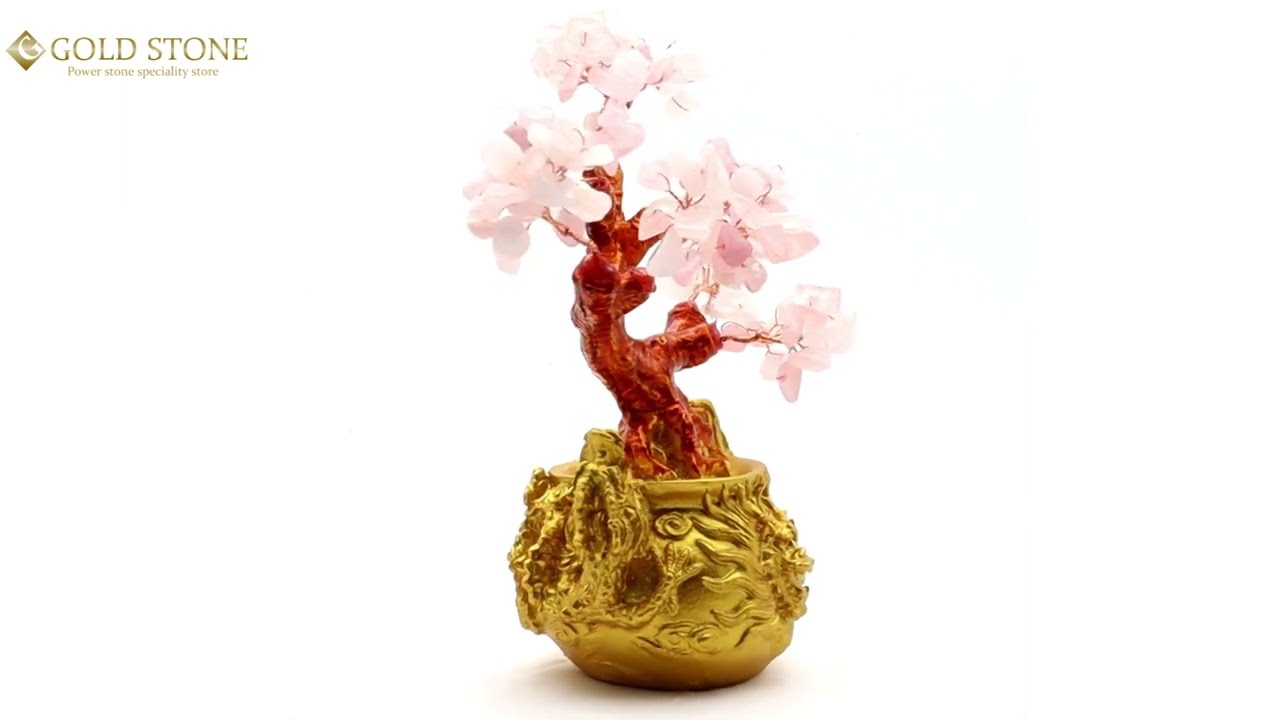 招財樹 壺型 ローズクォーツ 紅水晶 龍 風水置物 インテリア 金運祈願