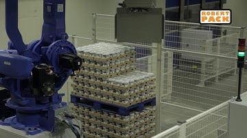 Robertpack robot palletiseerinstallatie tray verpakkingen voedingsindustrie