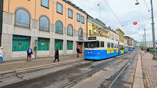 Gothenburg Tram comes and goes in Centrum 4k