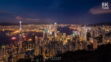 8K hong kong night scene at victoria peak time lapse