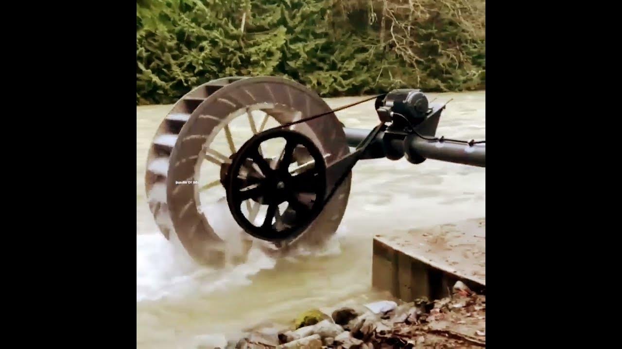 hydro water wheel make electricity in Village - YouTube