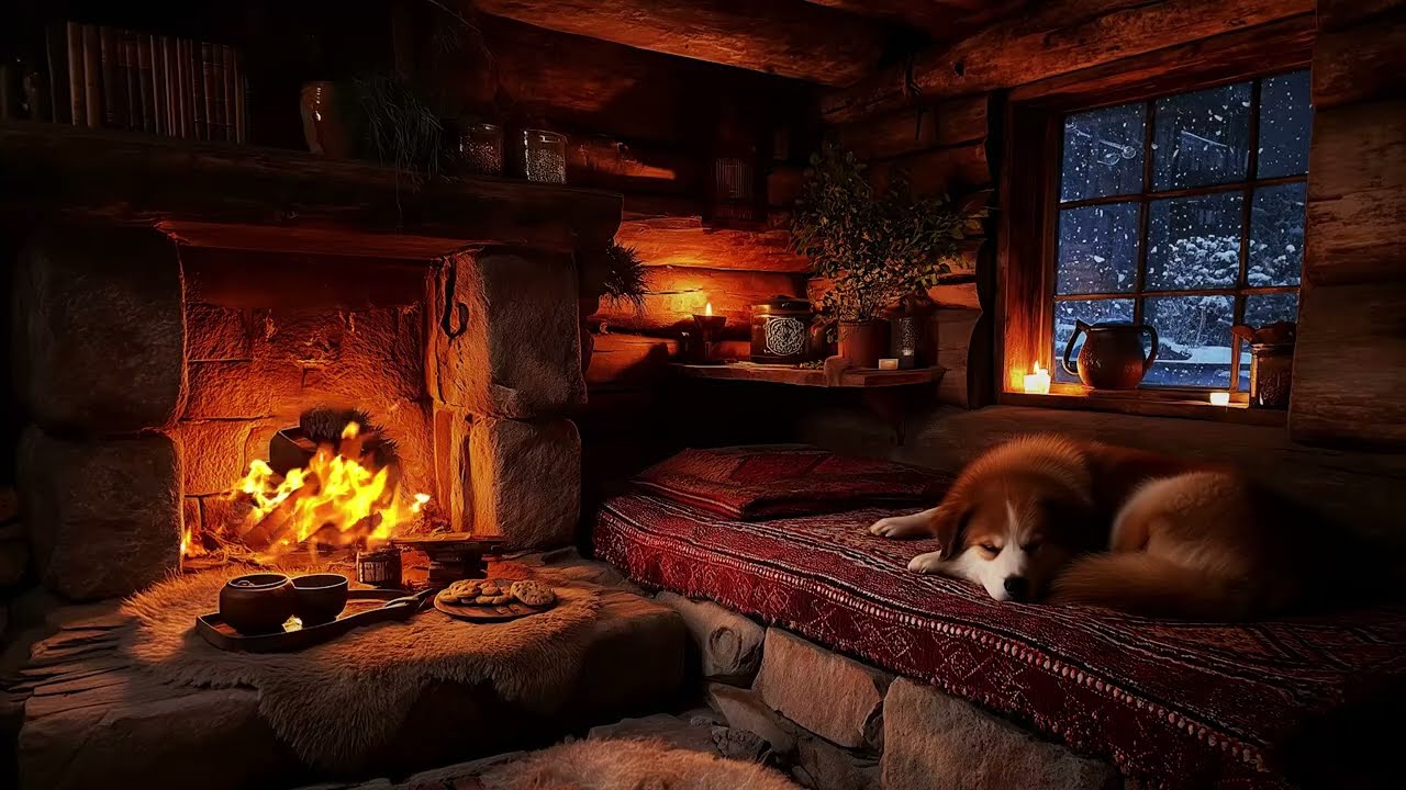 Cozy Winter Ambience for Reading with a Fireplace, Snowfall and Blizzard Sounds