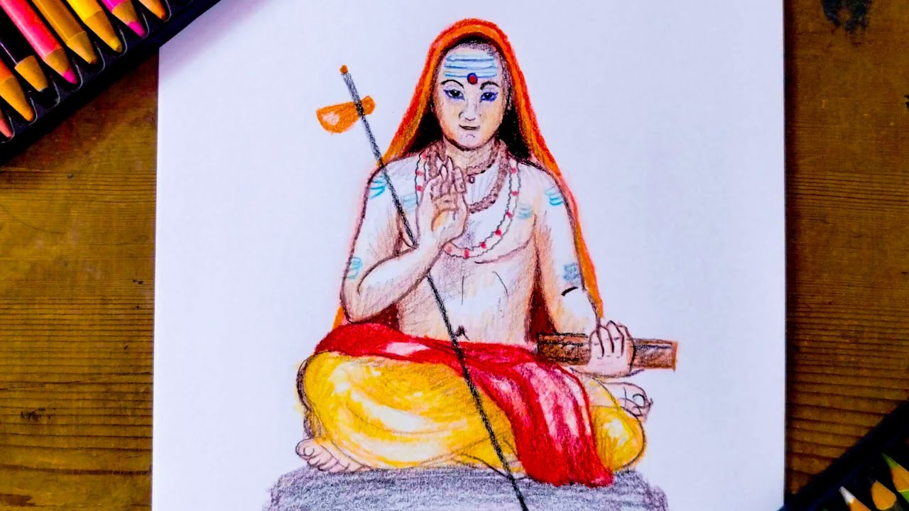 How to draw Adi Shankaracharya face drawing step by step - YouTube