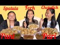 Eating panipuri with chopsticks fork and spatula