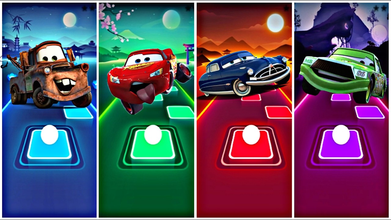Mater 🆚 Mcqueen 🆚 Doc Hudson 🆚 Chick Hicks in Tiles Hop EDM Rush🎶