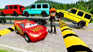 Flatbed Trailer Cars Transportation with Truck - Pothole vs Car - BeamNG.Drive #288