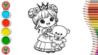 Beautiful and Cute Princess Coloring pages for kids - How to Color step by step a princess | Mykids
