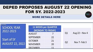 PROPOSED SCHOOL CALENDAR NG DEPED FOR SY 2022-2023