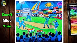 How to Draw a Cricket Stadium Scenery for World Cup 2023 | Cricket Drawing screenshot 3