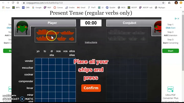 Conjuguemos.com battleship: -ar -er -ir verbs