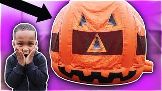 Surprising DJ With A Giant Halloween Bouncy House!