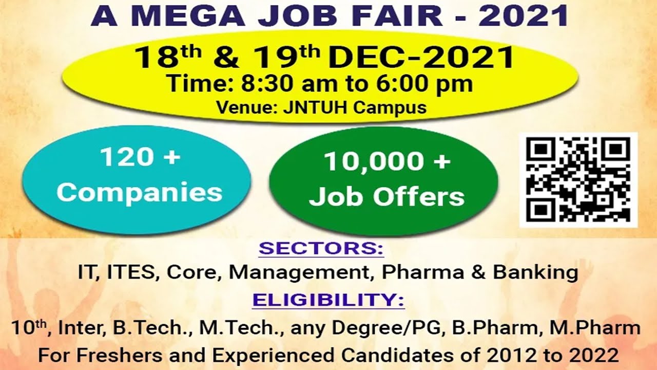 Mega Job Fair 2021 at JNTUH | 10,000+ Job Offers | 120+ Companies | Pharma Walk-Ins