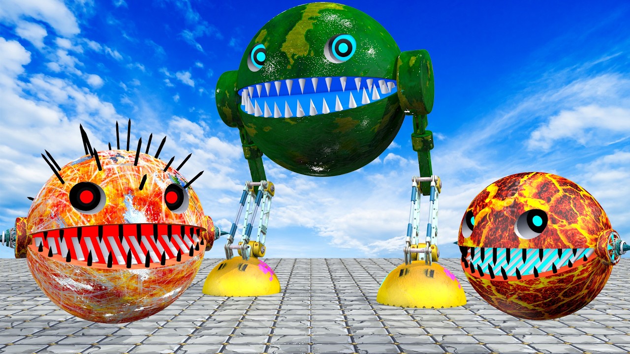 PACMAN& MONSTER YELLOW TIGER MONSTER PACMAN & YELLOW ROBOT PACMAN VS HER FRIENDS IN POKEMON#2026