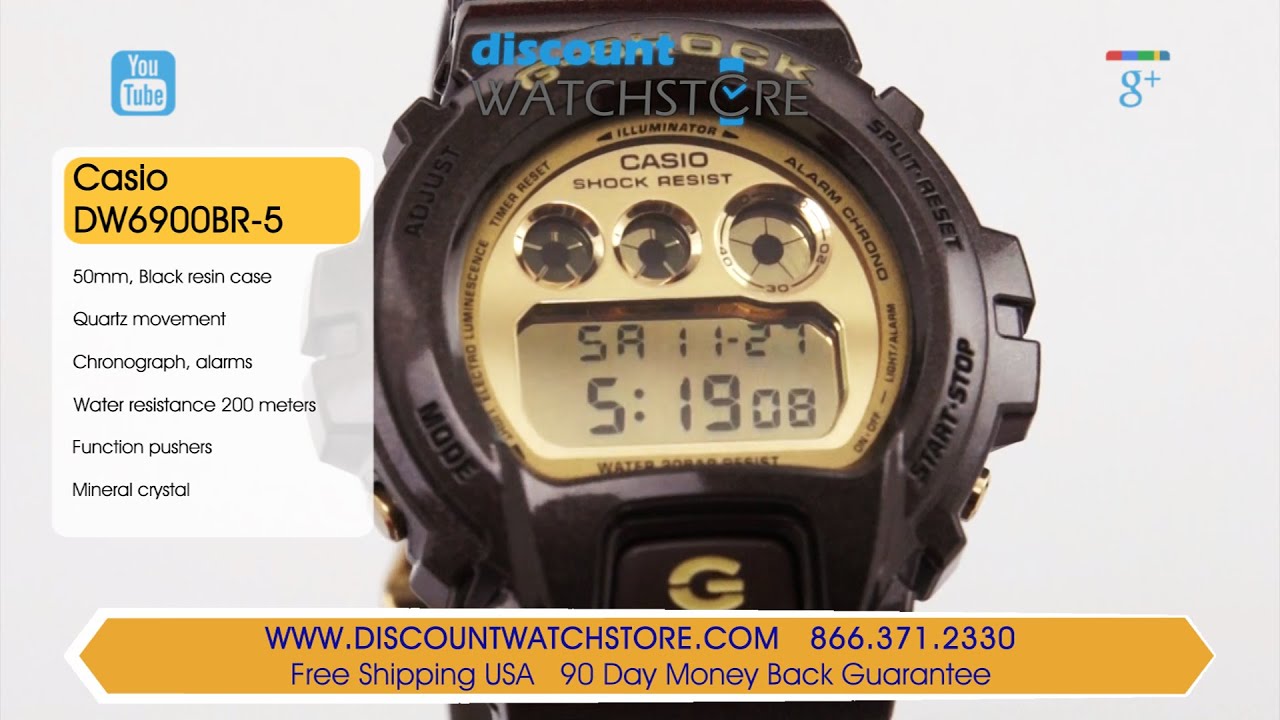Casio DW6900BR-5 Men's G-Shock Gold Digital Dial Brown Resin Strap