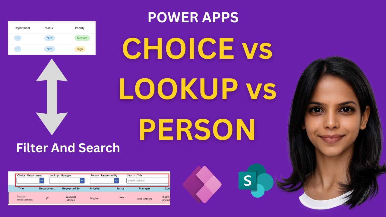 Choice vs Lookup vs Person Column in SharePoint + Power Apps Filter & Search (Full Demo)