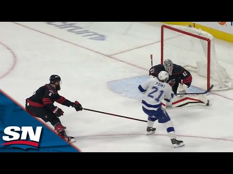 Lightnings Brayden Point Snipes Home Goal Off Post And Back Bar vs. Hurricanes