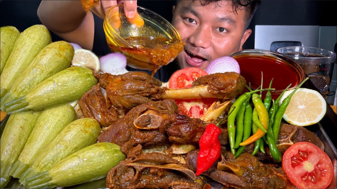 SUNDAY SPECIAL || SPICY MUTTON CURRY & YOUNG PUMPKINS WITH GREEN CHILLIES & RED KING CHILLI MUKBANG