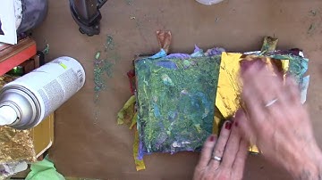 Altered Book Background Technique with foil, tissue paper, gesso, paint and ink