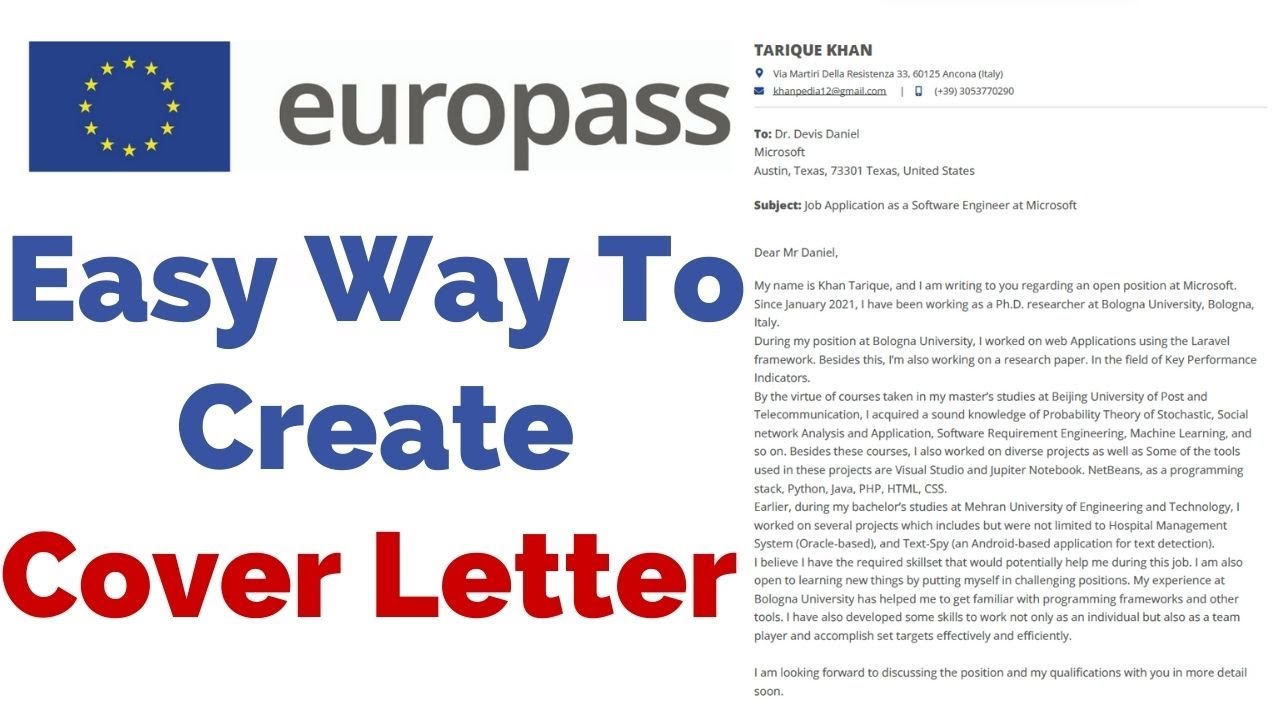 europass cover letter free