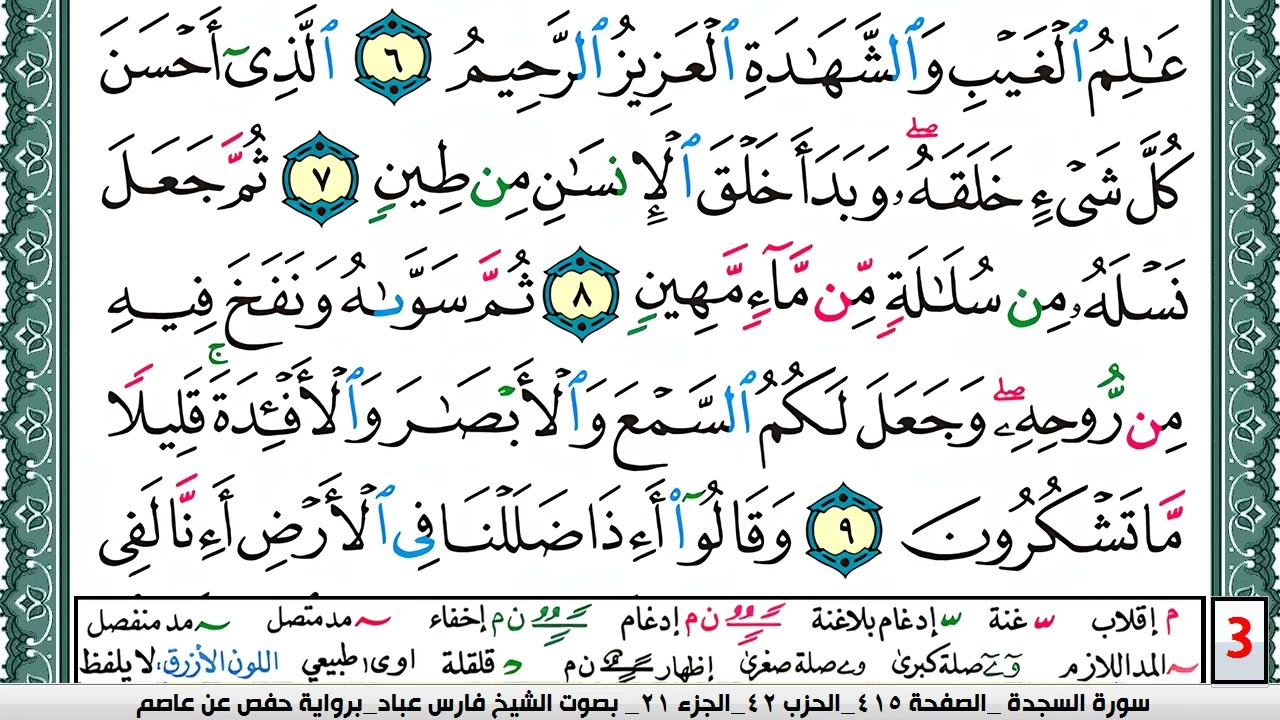 تحفيظ سورة السجدة كل صفحة مكررة 5 مرات للحفظ والمراجعة والتثبيت فارس عباد  Surah Al Sajda