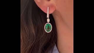 Emerald and diamond halo drop earrings