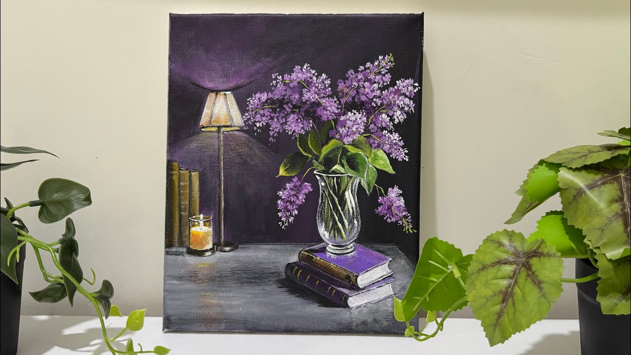 1. How to Paint Lilacs in a Glass Vase | Still_life Acrylic Painting ...