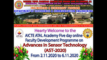AICTE ATAL Sponsored 5 day Online FDP on Advances in Sensor Technology AST 2020 Day 5 Session 1