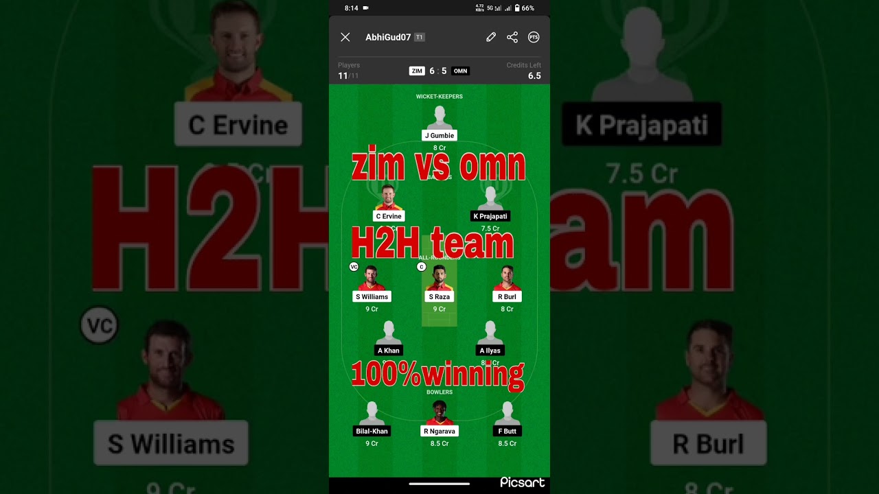 zim vs omn odi match | dream11 team pridiction | 