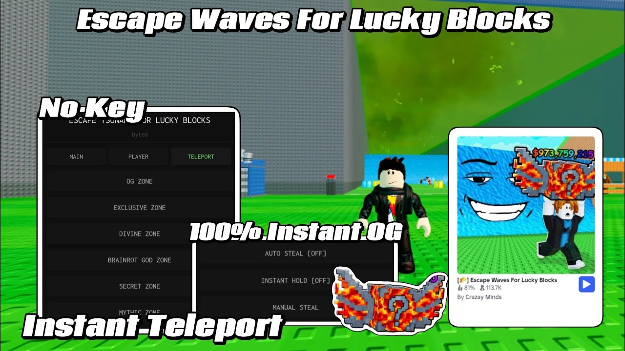 BEST ESCAPE WAVES FOR LUCKY BLOCKS SCRIPT NO KEY INSTANT TELEPORT, INSTANT HOLD, AUTO TP 100% WORK