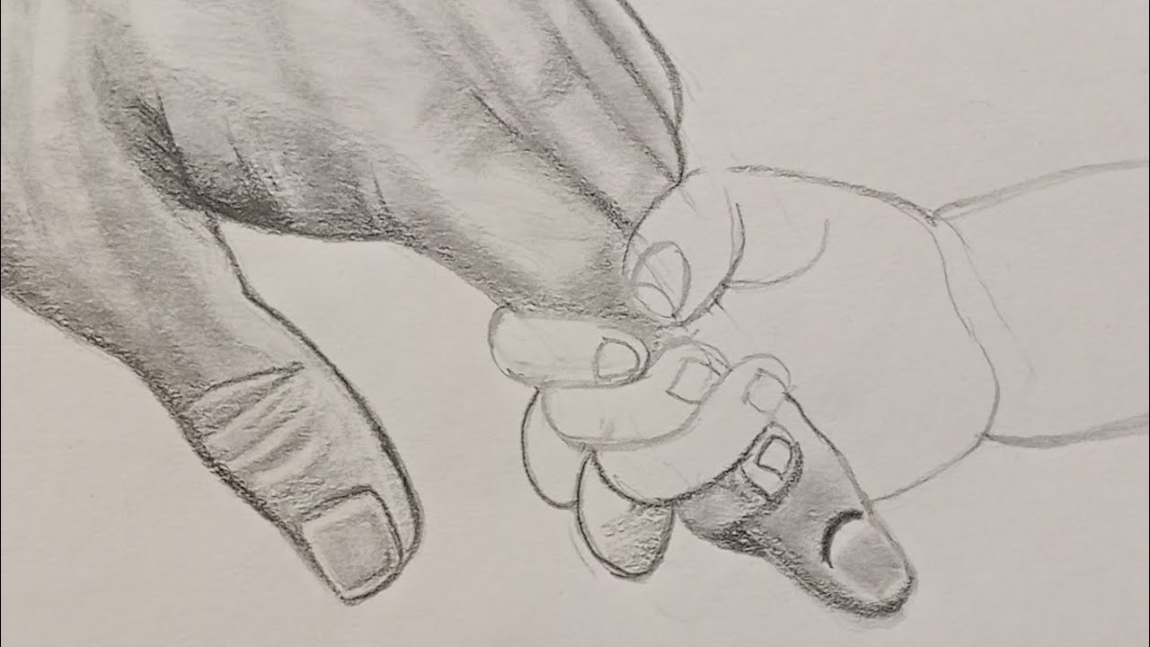 Father and child finger step by step drawing