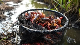 Netting WILD CRAWFISH from a DITCH (CATCH AND COOK)