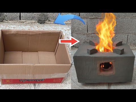 The best idea to build a wood-burning stove with cement and a cardboard box  - YouTube