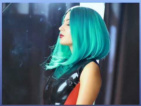 Blue haired women smoking