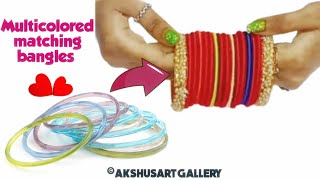 DIY How to make multicolored silk thread bangles | Reuse ideas of old bangles #bestoutofwaste