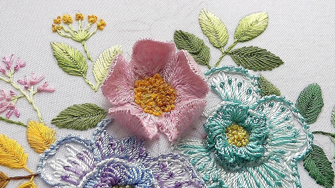 Super Gorgeous 3D Pink Flower Embroidery | Hand Embroidery Stumpwork ...