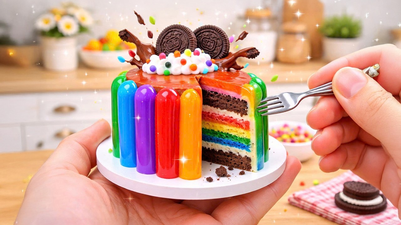 Mini Rainbow Cake Recipe With Chocolate 🌈Easy Candy Decorating🌈Link ...
